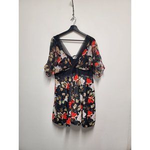 ECUPPER Women's One Piece Floral Printed V-Neck Skirted Swimsuits Short Sleeve